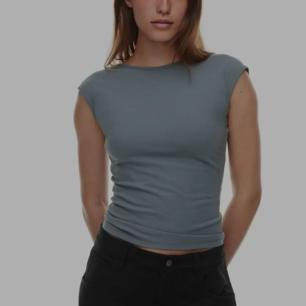 Tna Aritzia Hold-It Times Cotton jersey low-back T-Shirt NWT Medium shady blue